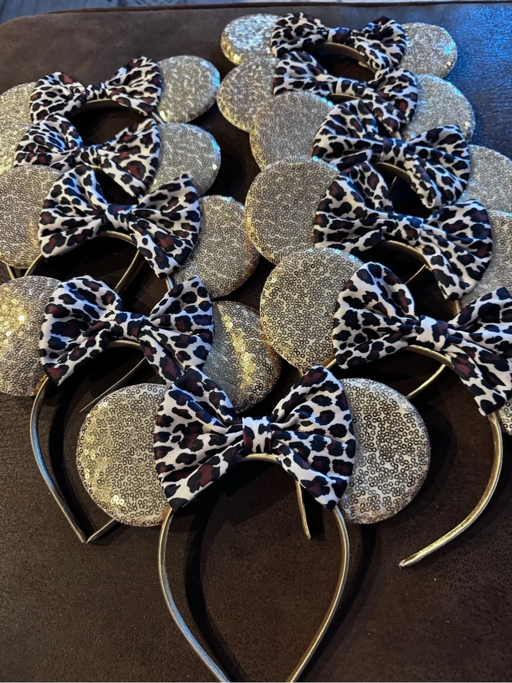 Bulk Lot 10 New Leopard Bow Gold Sequins Minnie Ear Headbands-Wholesale Pricing